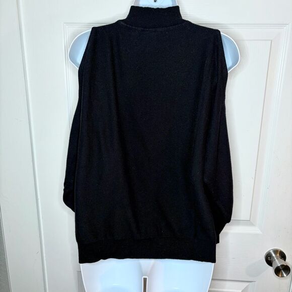 Devotion by Cyrus Dolman Cold Shoulder Black Sweater Mockneck Ribbed Trim M - Picture 9 of 11